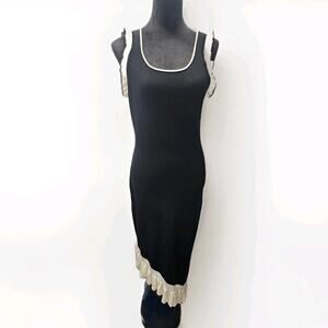 NWT CUPSHE Knit Asymmetrical Midi Dress Black Cream Size Large Coquette